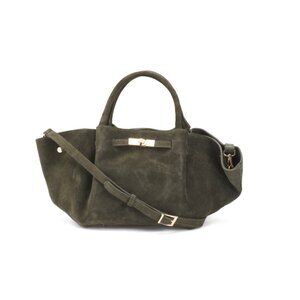 MARLON Olive Made In Italy Suede East West Satchel With Belt Detail